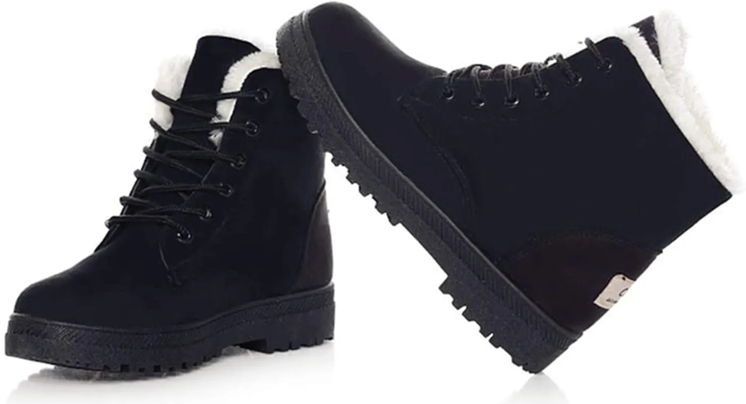 DADAWEN Women's Suede Waterproof Lace Up Winter High Top Snow Boots