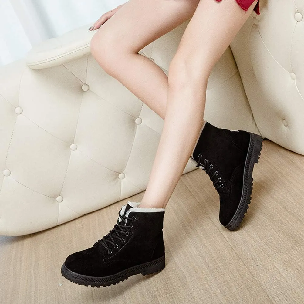 DADAWEN Women's Suede Waterproof Lace Up Winter High Top Snow Boots