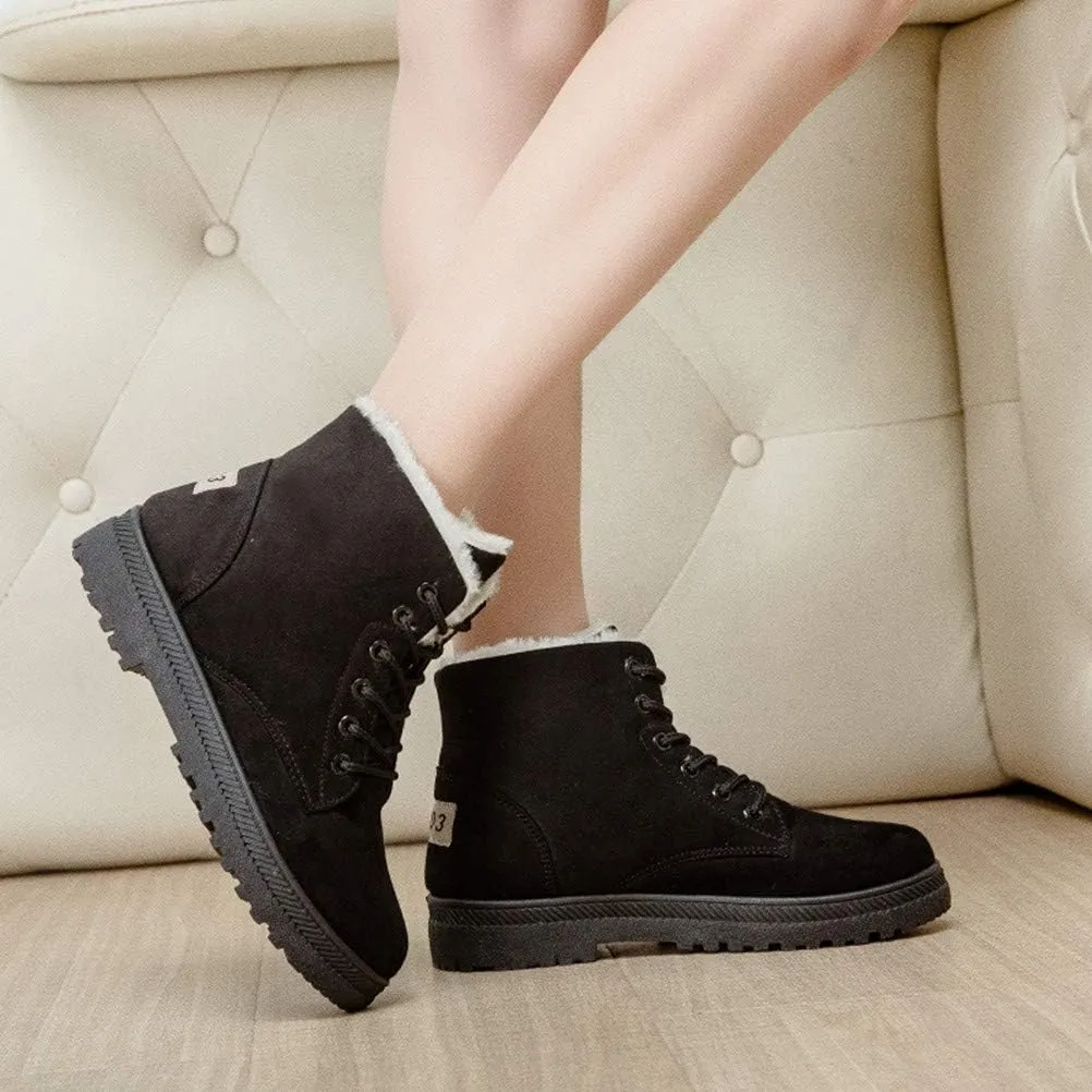 DADAWEN Women's Suede Waterproof Lace Up Winter High Top Snow Boots