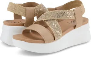 Daisy Fuentes Women's Wedge Sandals Frill – Comfortable Design in Latte and Slate Blue, Sizes 6-10
