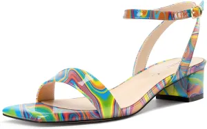 DearOnly Womens Chunky Block Low Heel Square Toe Ankle Strap Sandals Slingback Patent Leather Buckle Summer Dress Shoes 1.2 Inches Heels