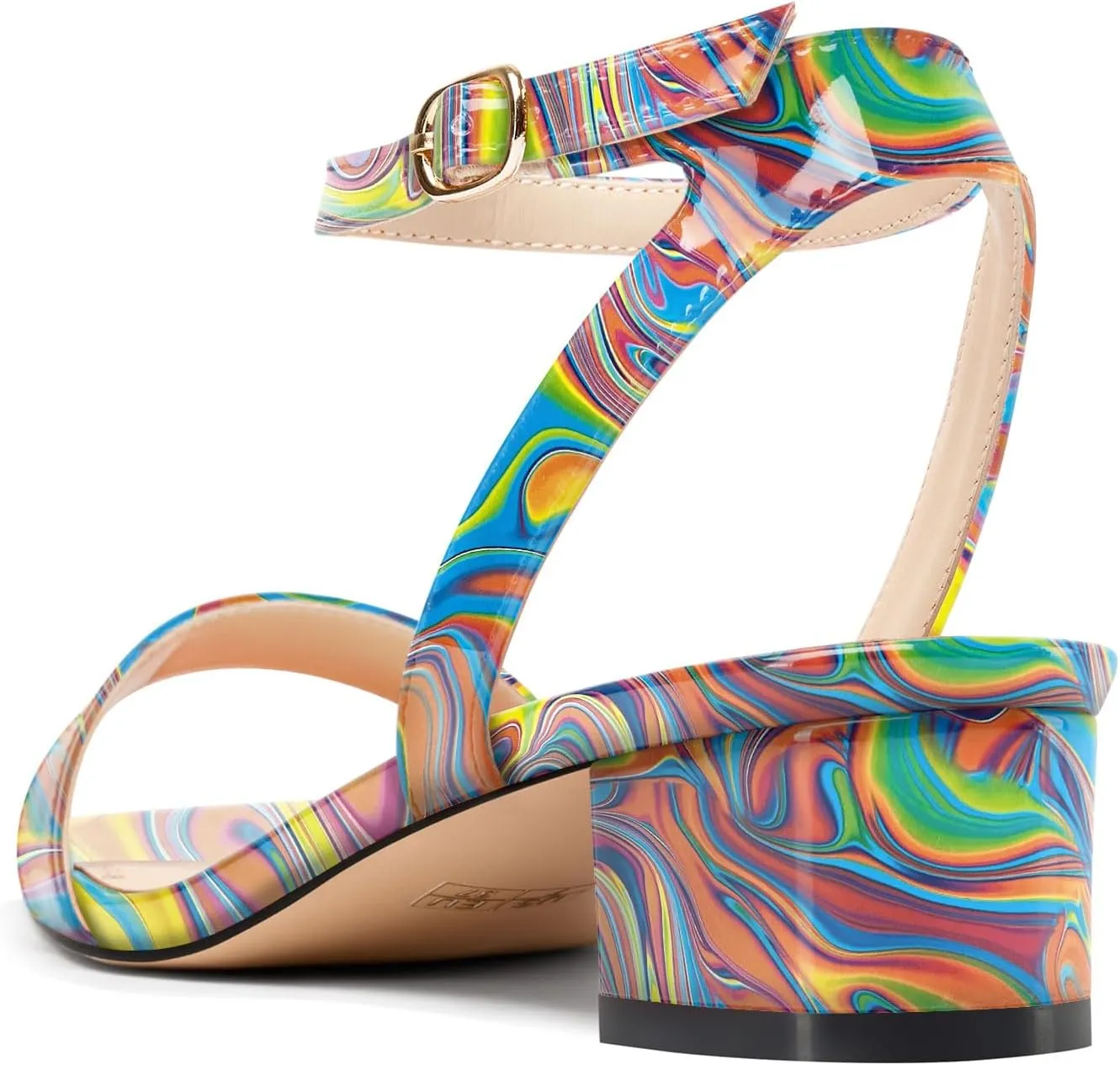 DearOnly Womens Chunky Block Low Heel Square Toe Ankle Strap Sandals Slingback Patent Leather Buckle Summer Dress Shoes 1.2 Inches Heels