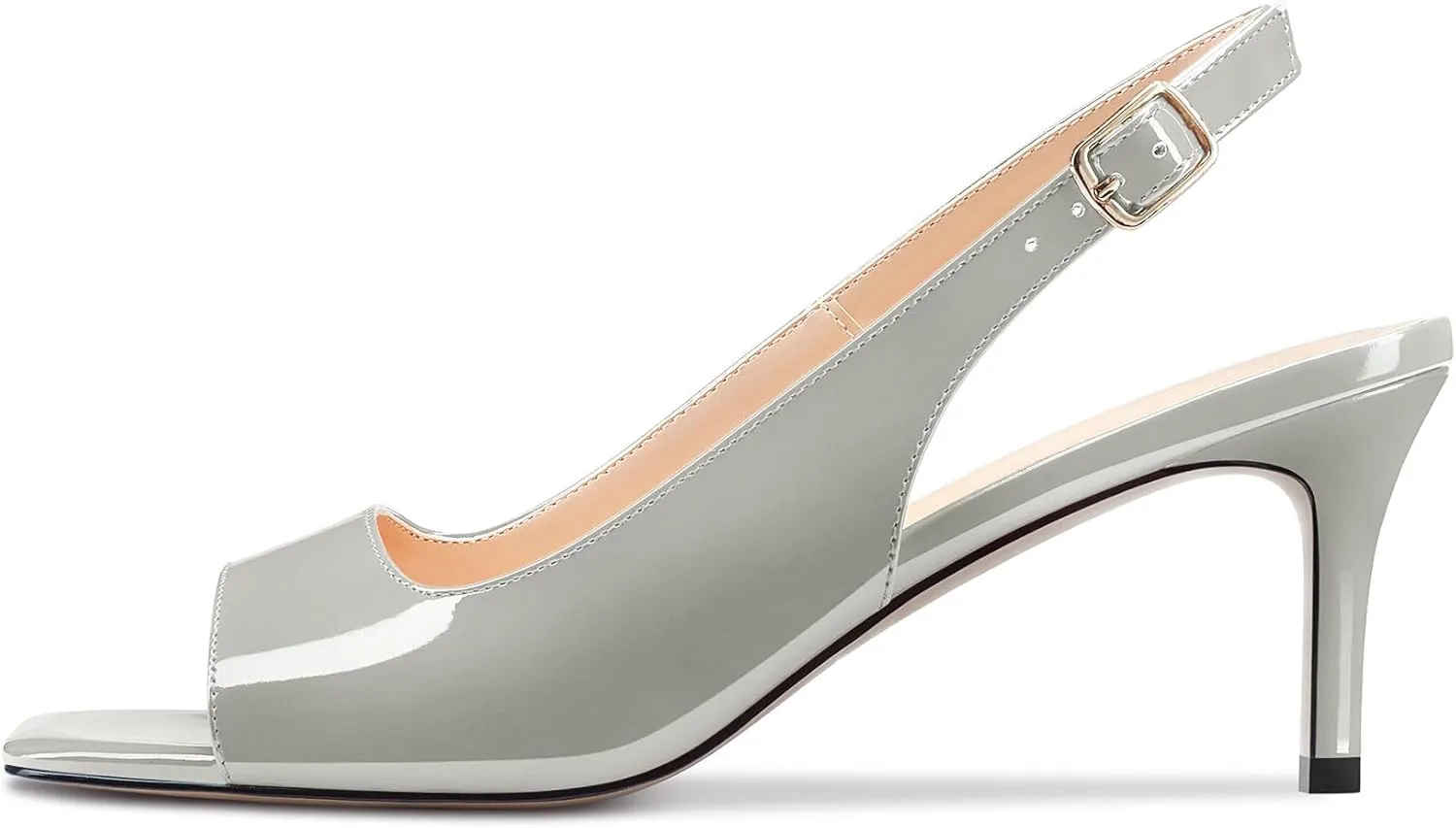 DearOnly Womens Mid Heel Open Square Toe Slingback Sandals Basic Classic Buckle Casual Prom Summer Shoes 2.6 Inches Heels