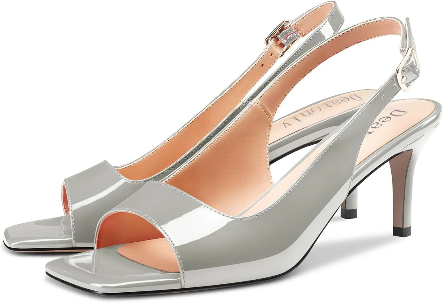 DearOnly Womens Mid Heel Open Square Toe Slingback Sandals Basic Classic Buckle Casual Prom Summer Shoes 2.6 Inches Heels