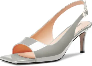 DearOnly Womens Mid Heel Open Square Toe Slingback Sandals Basic Classic Buckle Casual Prom Summer Shoes 2.6 Inches Heels