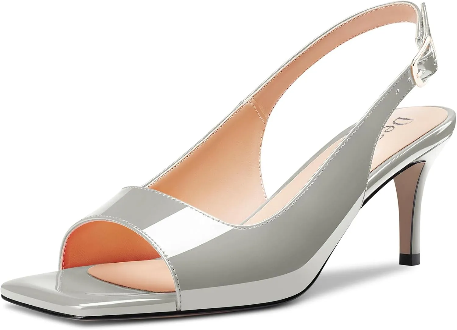 DearOnly Womens Mid Heel Open Square Toe Slingback Sandals Basic Classic Buckle Casual Prom Summer Shoes 2.6 Inches Heels