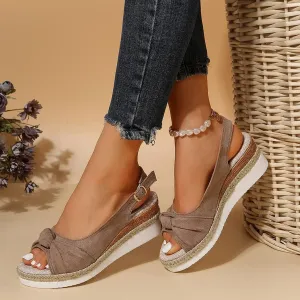 Dheva-C Orthopedic Sandals for Women Summer Dressy 2025,Women Walking Slippers with Arch Support Platform Wedge Sandals Comfortable Open Toe Ankle Strap Boho Beach Casual Slip on Sandals (1-Khaki, 9)