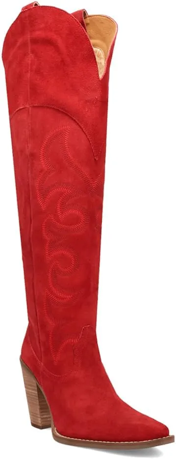 Dingo Womens Primadonna Embroidered Snip Toe Zippered Casual Boots Over the Knee High Heel 3" & Up - Brown