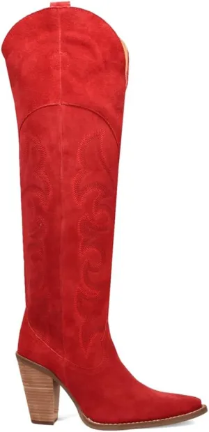 Dingo Womens Primadonna Embroidered Snip Toe Zippered Casual Boots Over the Knee High Heel 3" & Up - Brown