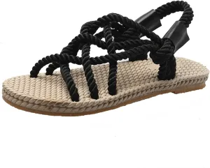 Discover Comfort and Style: Women’s Braided Rope Sandals - Crisscross Strappy Open Toe Summer Slides! Retro Weaved Bohemian Straw Shoes for Every Occasion!