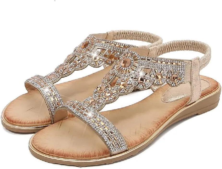 DKCHENH rhinestone sandals for women,Boho Plus Size Strass T Sandals and Clips.