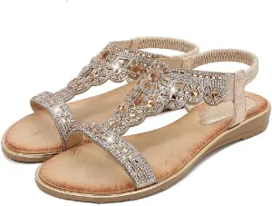 DKCHENH rhinestone sandals for women,Boho Plus Size Strass T Sandals and Clips.