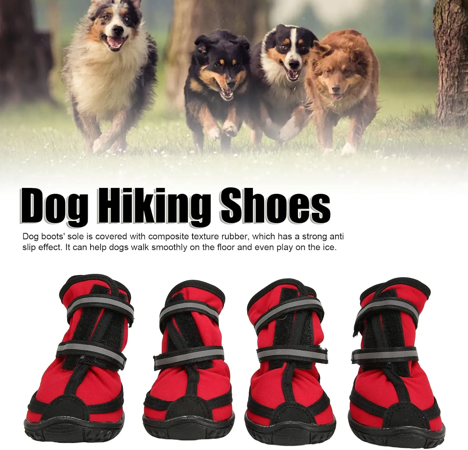 Dog Shoes, Water Resistant Anti Slip Dog Boots Protector with Reflective Strips for Rainy Day Winter Outdoor Hiking Traveling (M)