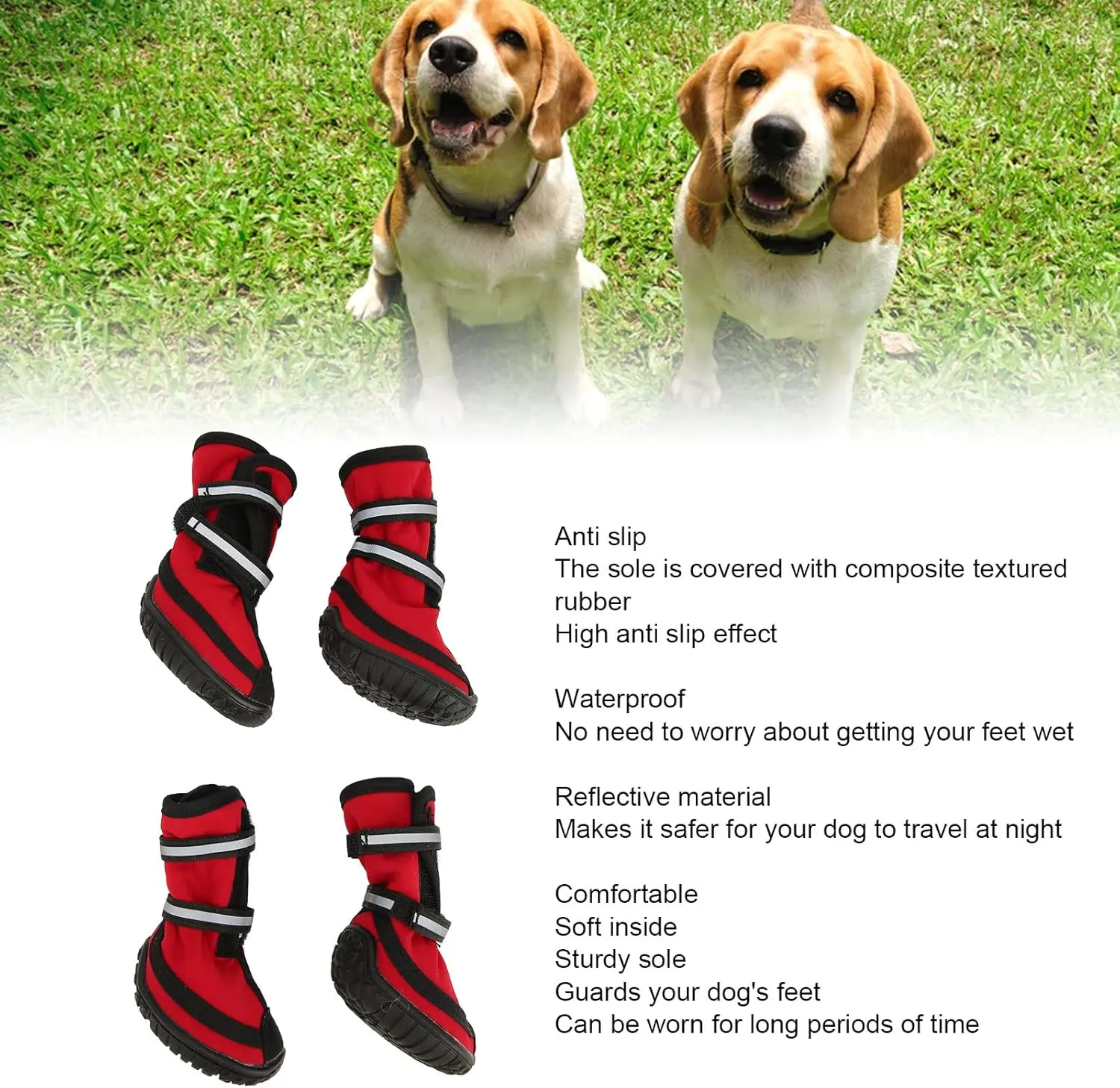 Dog Shoes, Water Resistant Anti Slip Dog Boots Protector with Reflective Strips for Rainy Day Winter Outdoor Hiking Traveling (M)
