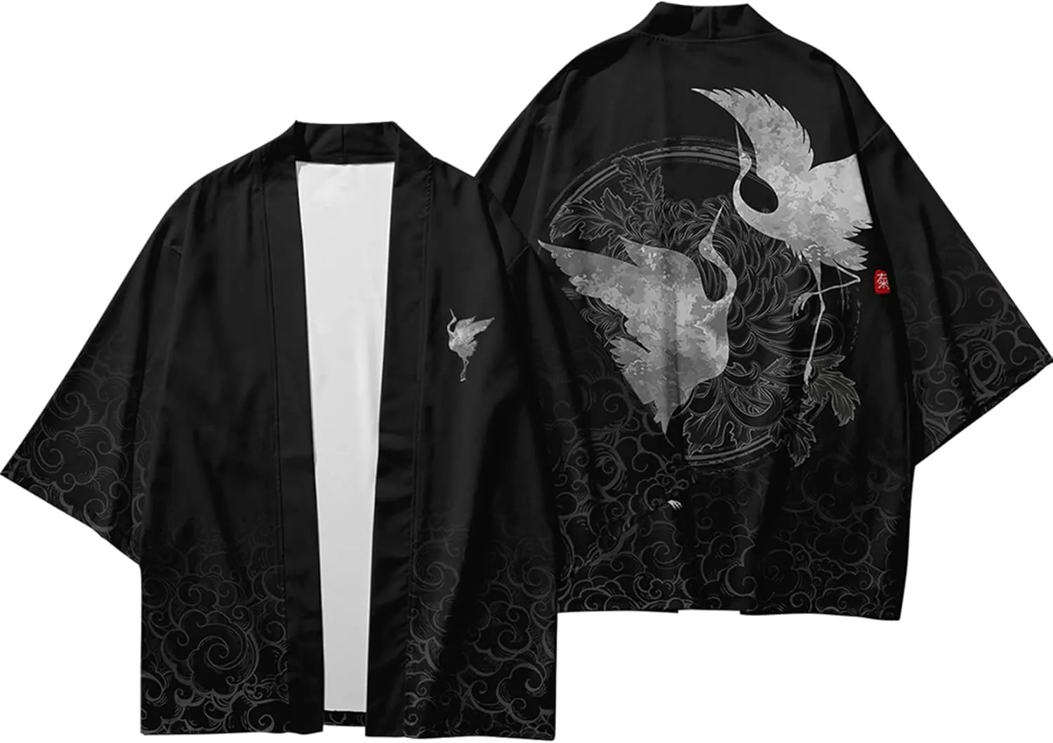 DOSLAVIDA Men's Japanese Kimono Jacket Set Stylish Open Front Coat With Shorts Chinese Style Printed Cardigan Suits
