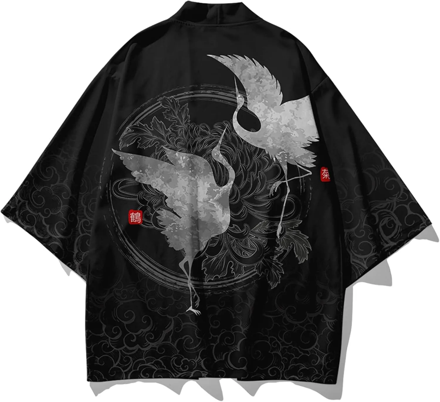 DOSLAVIDA Men's Japanese Kimono Jacket Set Stylish Open Front Coat With Shorts Chinese Style Printed Cardigan Suits
