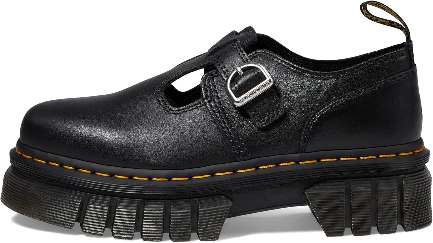 Dr. Martens Audrick T Bar Women’s Platform Loafers – Leather Upper – Buckle Strap Closure – Chunky Heel