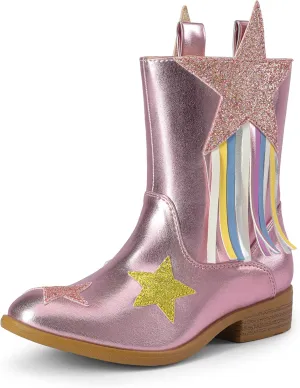 DREAM PAIRS Girls Cowgirl Cowboy Western Mid Calf Tassel Boots