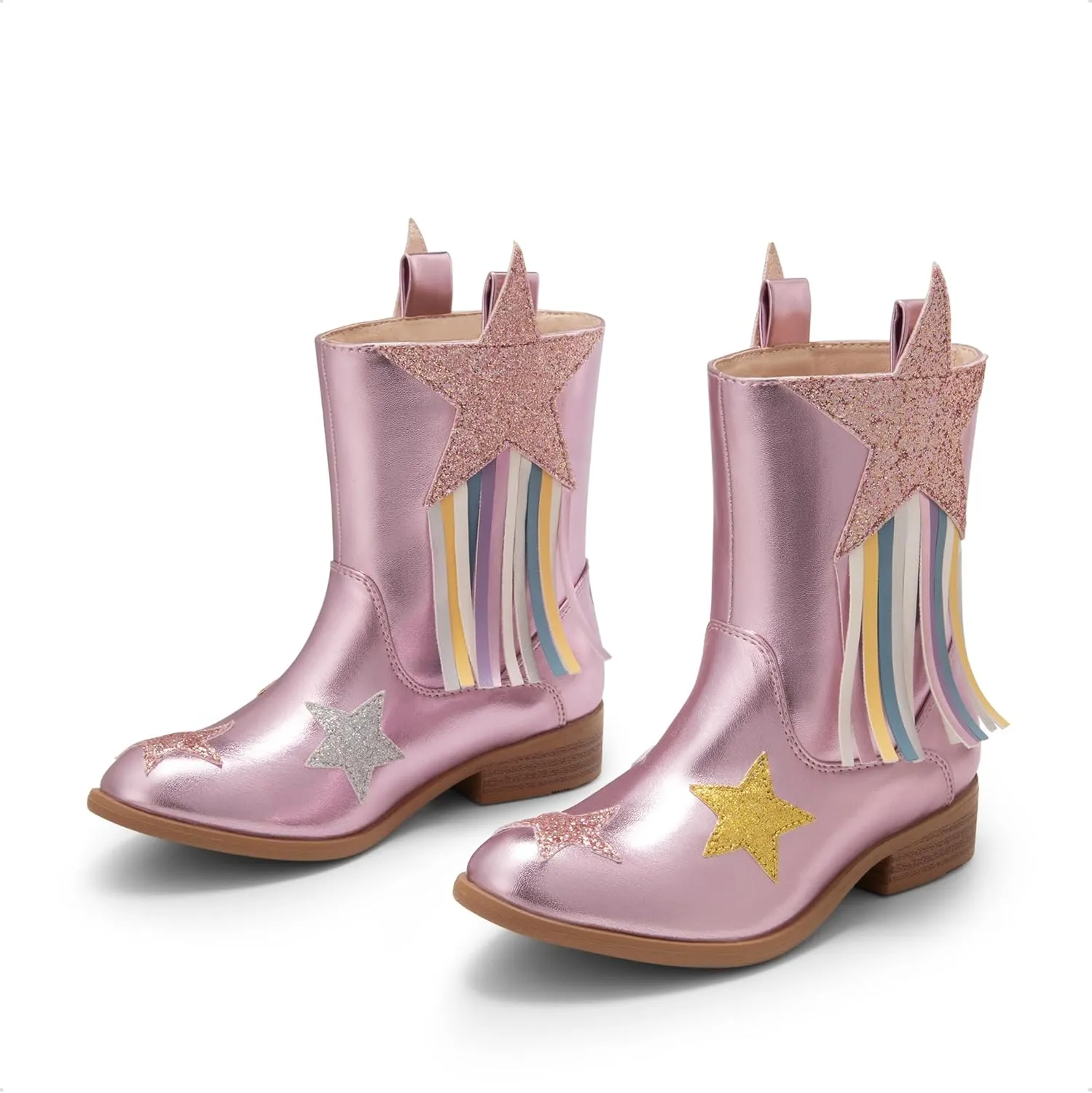 DREAM PAIRS Girls Cowgirl Cowboy Western Mid Calf Tassel Boots