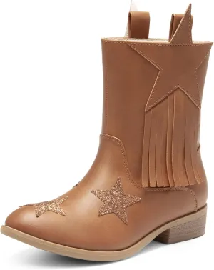 DREAM PAIRS Girls Cowgirl Cowboy Western Mid Calf Tassel Boots