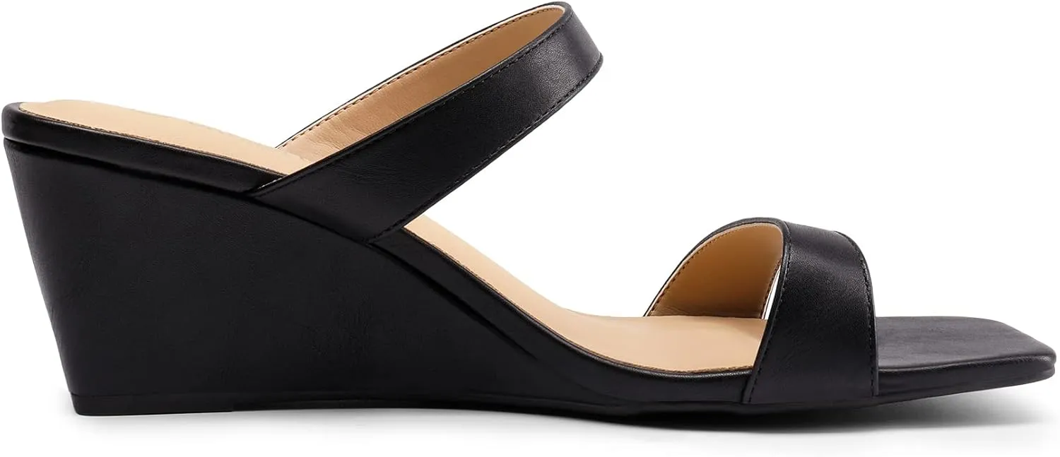 DREAM PAIRS Women Slides Wedge Sandals Square Open Toe Dress Casual Strappy Shoes