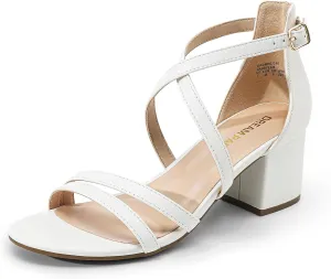 DREAM PAIRS Women's Ankle Strap Low Chunky Heels Open Toe Blocked Strappy Sandals Dress Shoes for Wedding Bridal Party