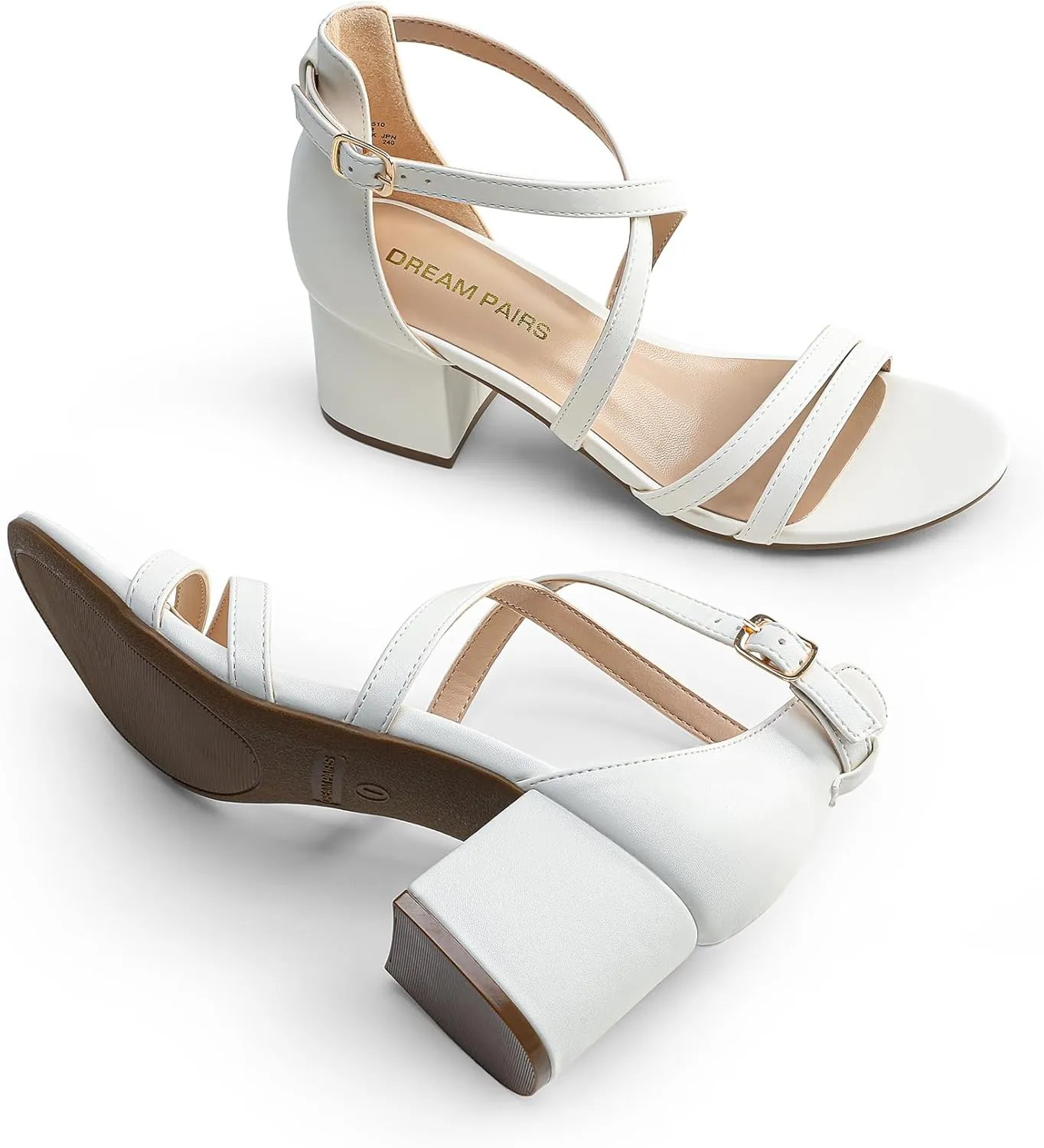 DREAM PAIRS Women's Ankle Strap Low Chunky Heels Open Toe Blocked Strappy Sandals Dress Shoes for Wedding Bridal Party