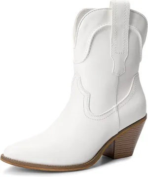 DREAM PAIRS Women's Cowboy Ankle Boots Western Booties Low Heel Pointed Toe Cowgirl Boots