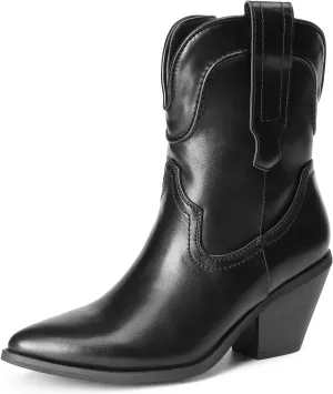DREAM PAIRS Women's Cowboy Ankle Boots Western Booties Low Heel Pointed Toe Cowgirl Boots
