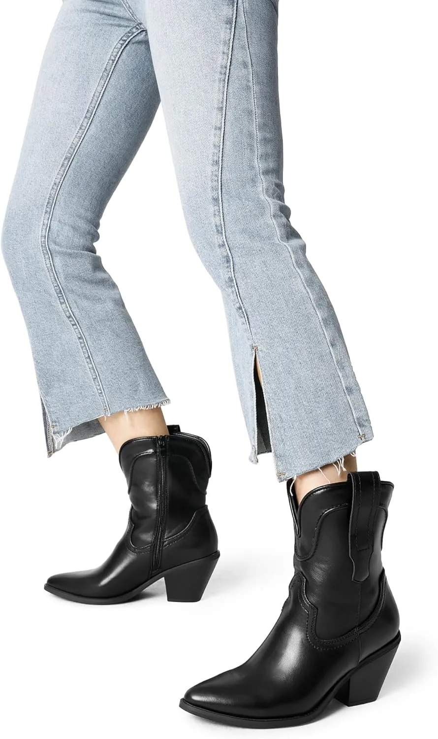 DREAM PAIRS Women's Cowboy Ankle Boots Western Booties Low Heel Pointed Toe Cowgirl Boots