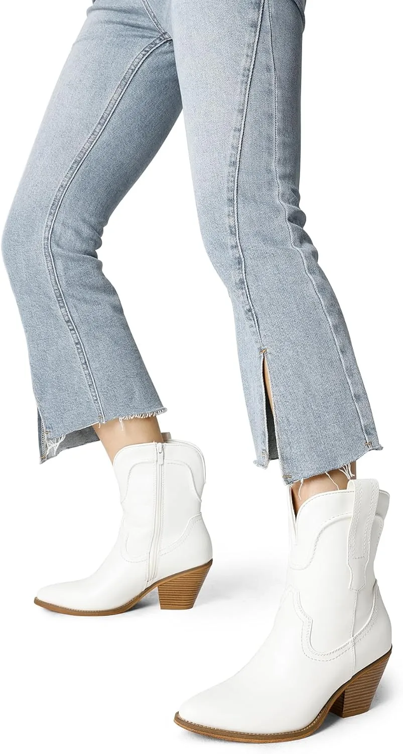 DREAM PAIRS Women's Cowboy Ankle Boots Western Booties Low Heel Pointed Toe Cowgirl Boots