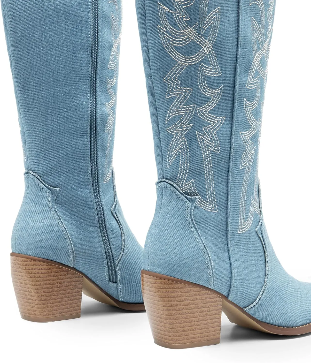 DREAM PAIRS Womens Cowboy Boots Wide Calf Comfortable Pull On Zipper Chunky Heel Pointed Toe Embroidered Western Cowgirl Knee High Boots Girls Ladies Retro Tall Boot