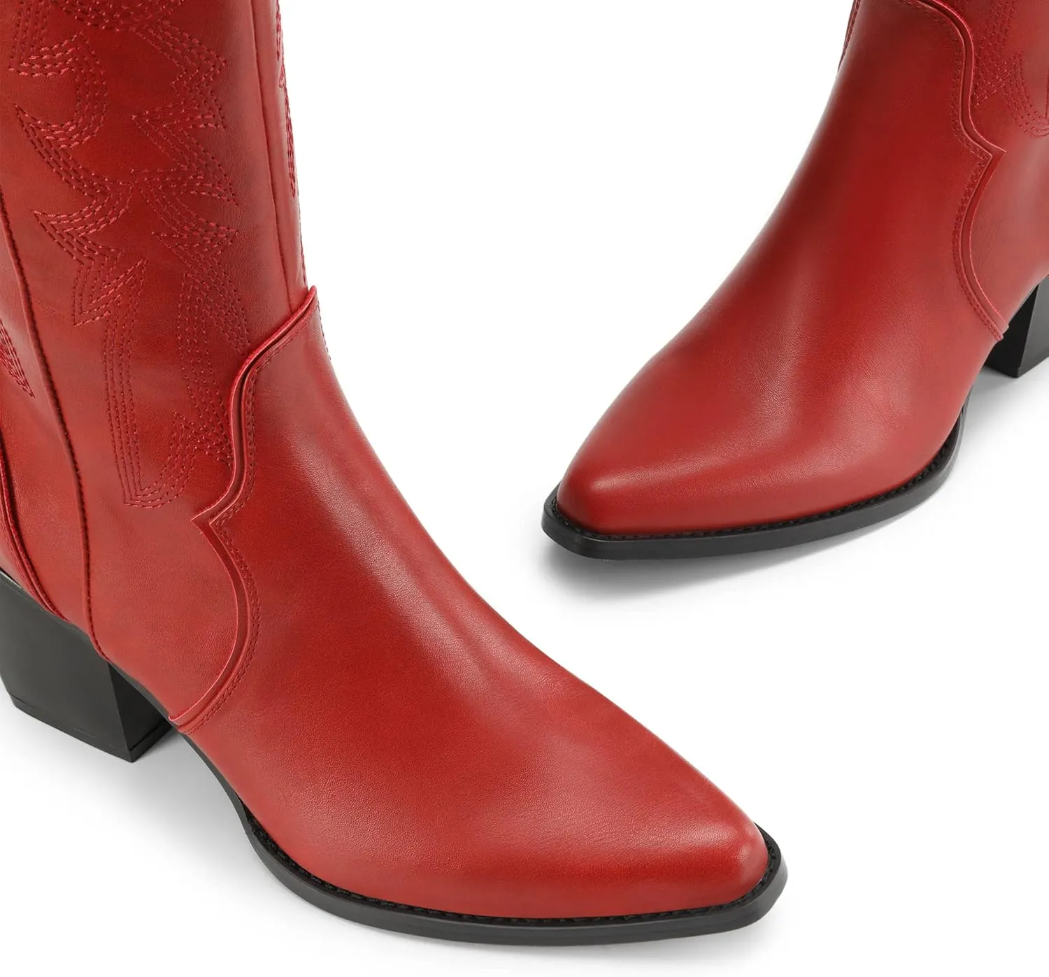 DREAM PAIRS Womens Cowboy Boots Wide Calf Comfortable Pull On Zipper Chunky Heel Pointed Toe Embroidered Western Cowgirl Knee High Boots Girls Ladies Retro Tall Boot
