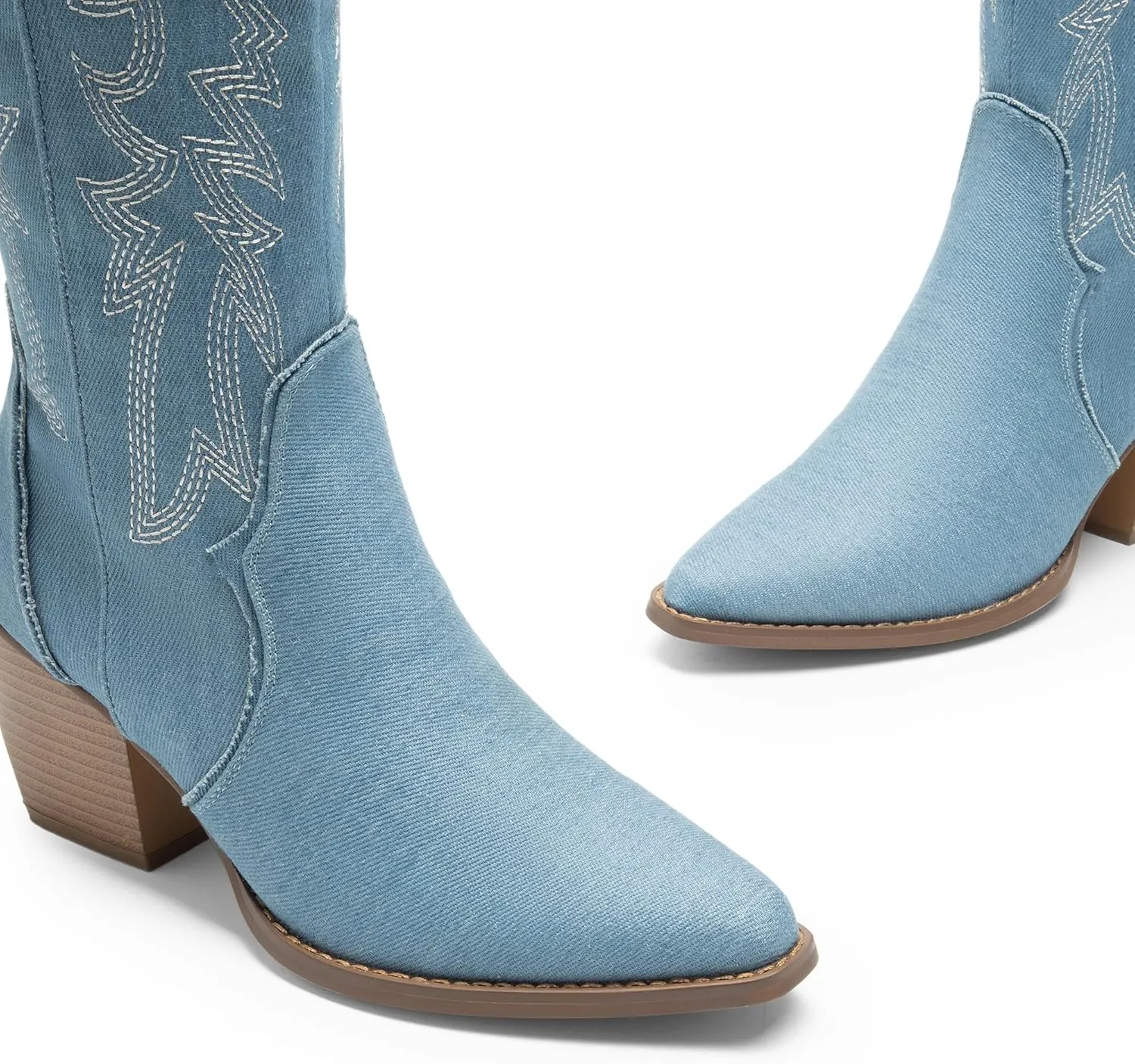 DREAM PAIRS Womens Cowboy Boots Wide Calf Comfortable Pull On Zipper Chunky Heel Pointed Toe Embroidered Western Cowgirl Knee High Boots Girls Ladies Retro Tall Boot