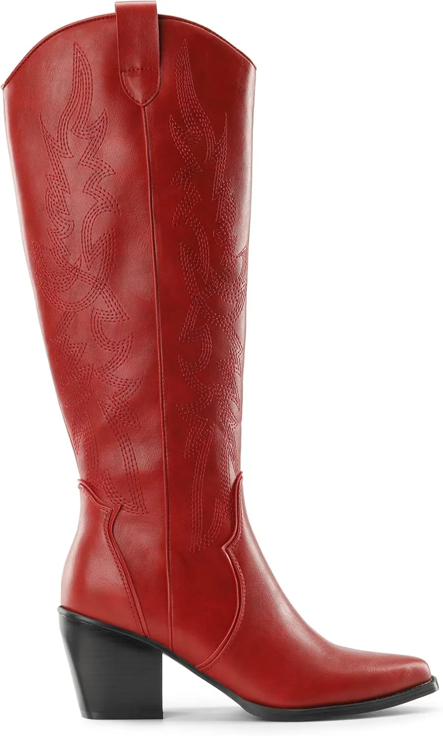 DREAM PAIRS Womens Cowboy Boots Wide Calf Comfortable Pull On Zipper Chunky Heel Pointed Toe Embroidered Western Cowgirl Knee High Boots Girls Ladies Retro Tall Boot