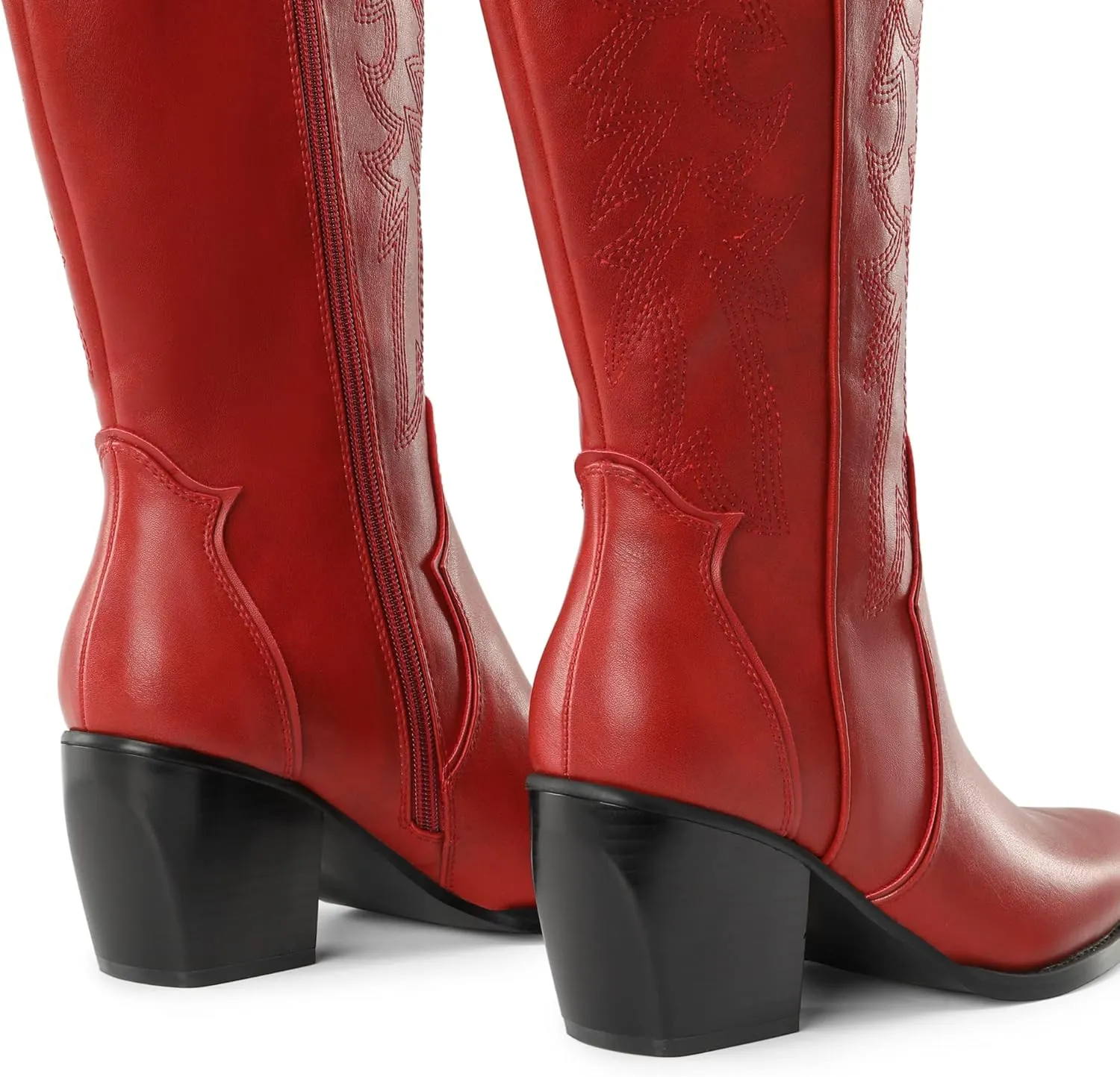 DREAM PAIRS Womens Cowboy Boots Wide Calf Comfortable Pull On Zipper Chunky Heel Pointed Toe Embroidered Western Cowgirl Knee High Boots Girls Ladies Retro Tall Boot