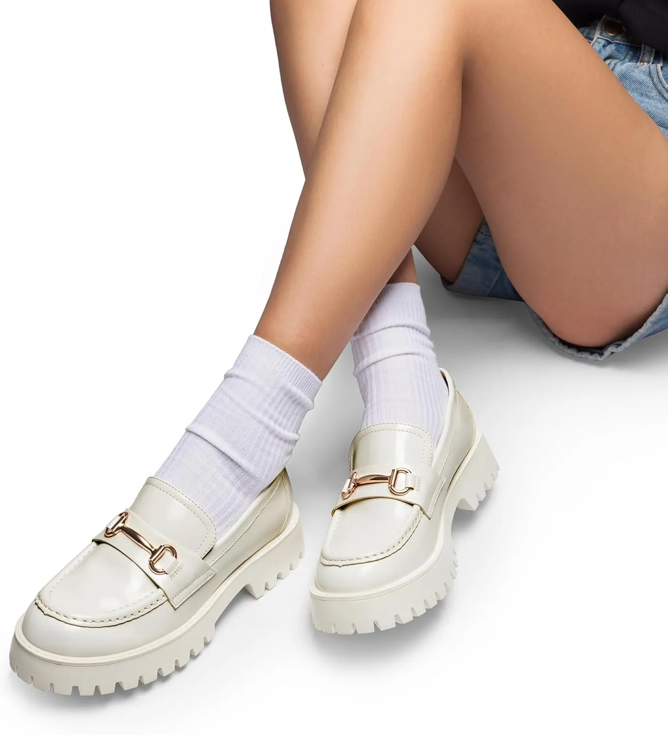 DREAM PAIRS Womens Loafers, Slip-On Platform Chunky Heel Penny Loafers for Women, Comfortable Womens Business Casual Shoes
