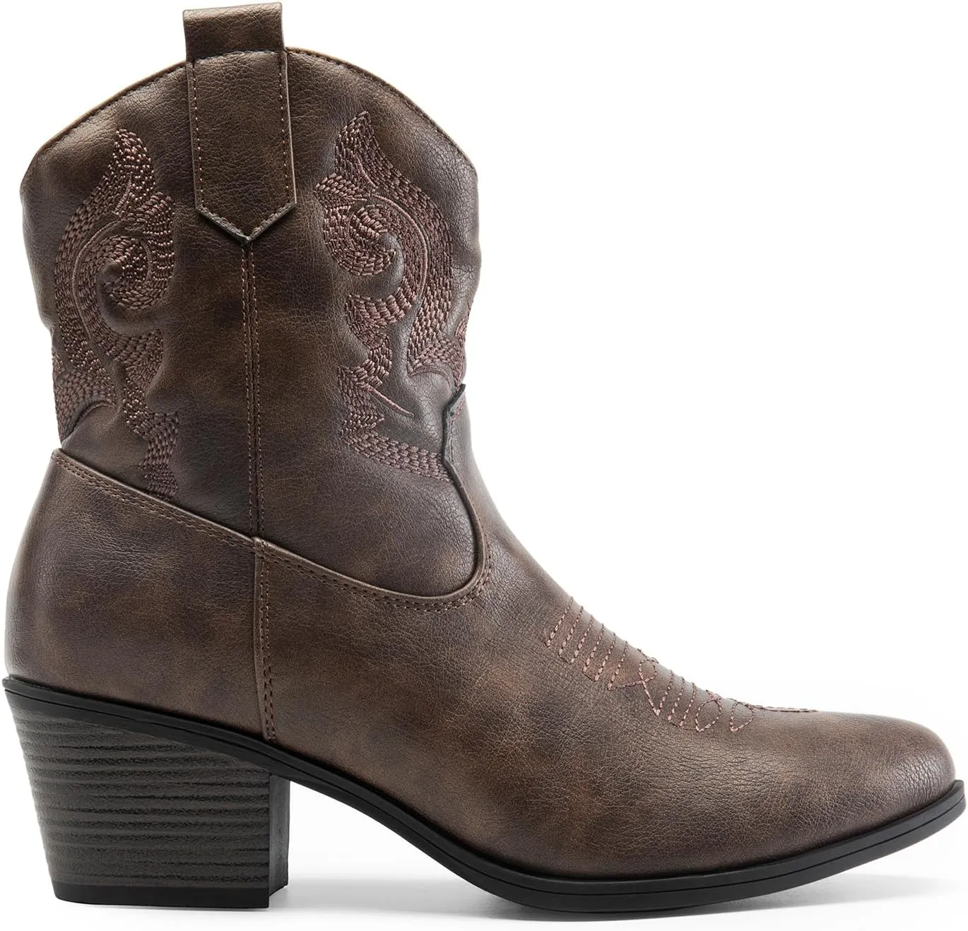 DREAM PAIRS Women's Western Cowboy Cowgirl Embroidered Ankle Boots Fashion Low chunky Heel Round Toe Fall Short Booties Shoes