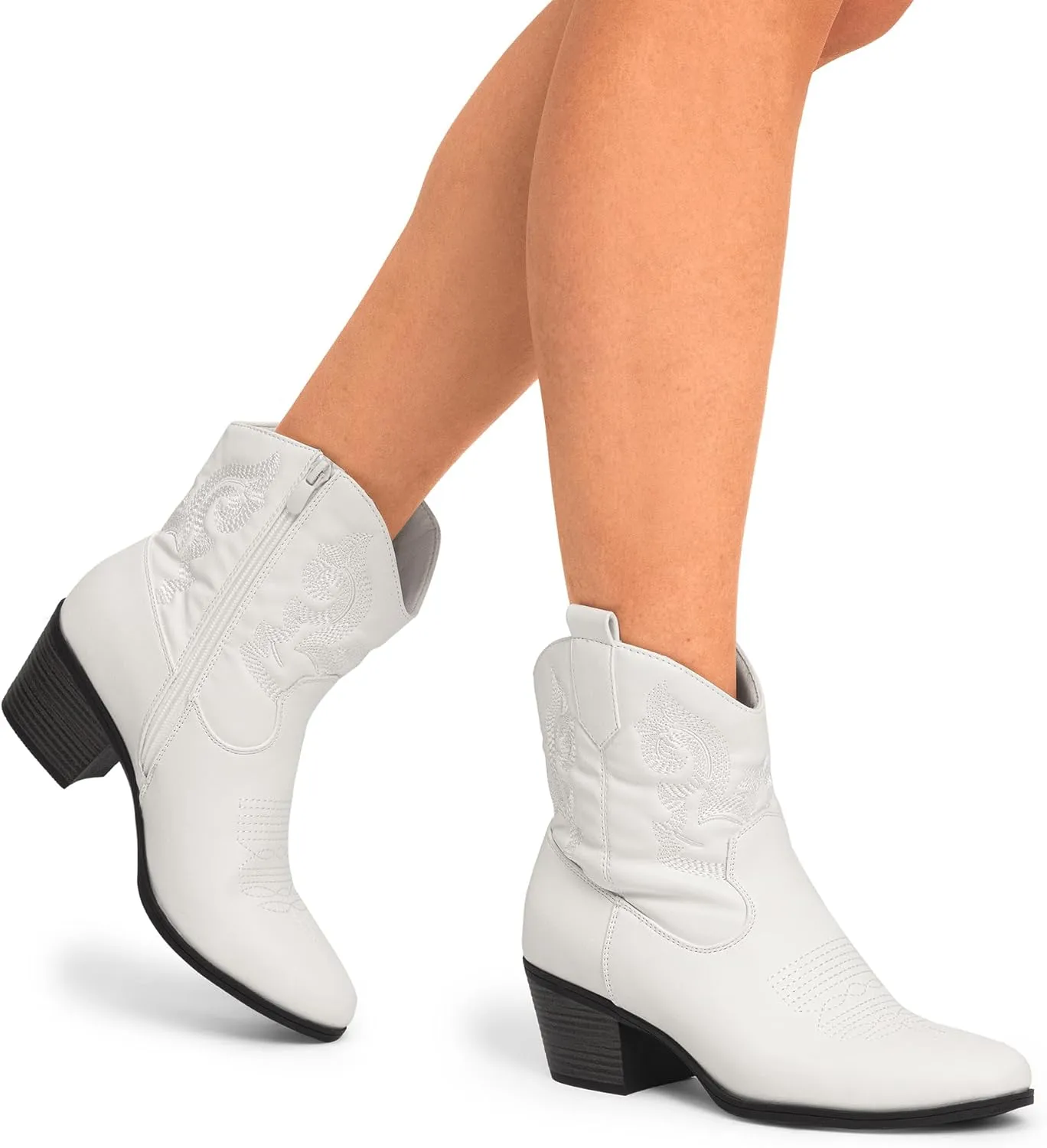 DREAM PAIRS Women's Western Cowboy Cowgirl Embroidered Ankle Boots Fashion Low chunky Heel Round Toe Fall Short Booties Shoes