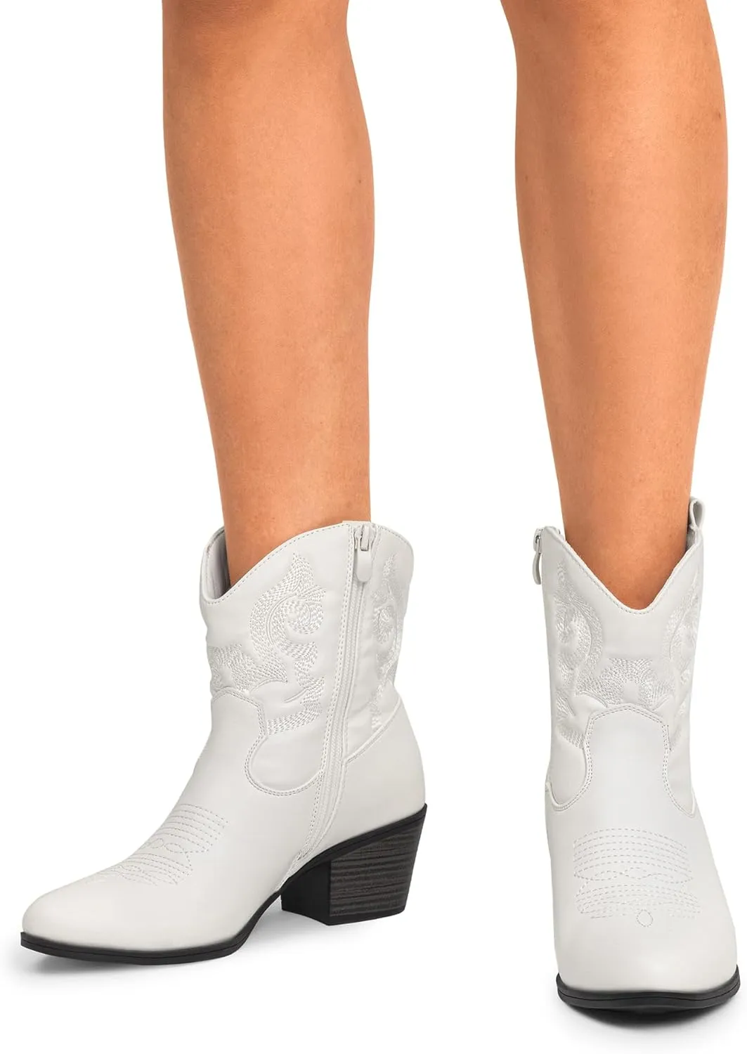 DREAM PAIRS Women's Western Cowboy Cowgirl Embroidered Ankle Boots Fashion Low chunky Heel Round Toe Fall Short Booties Shoes