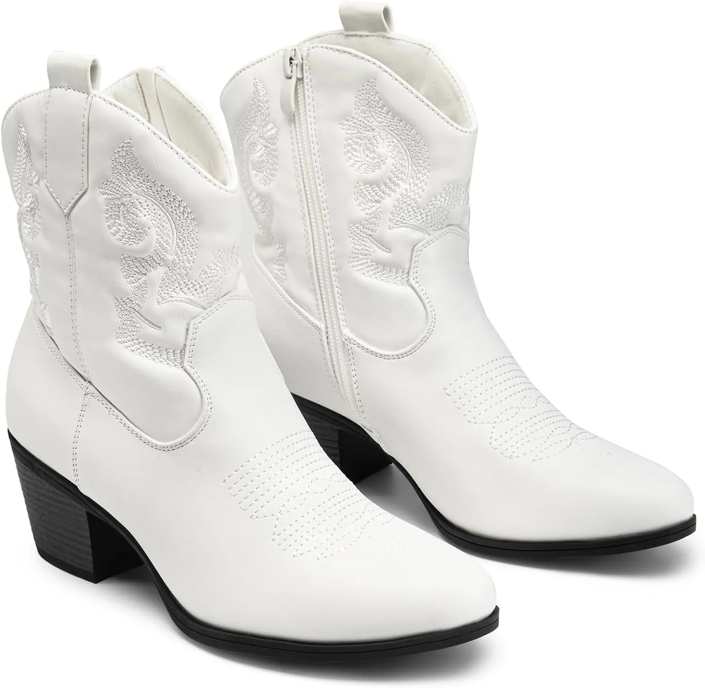 DREAM PAIRS Women's Western Cowboy Cowgirl Embroidered Ankle Boots Fashion Low chunky Heel Round Toe Fall Short Booties Shoes