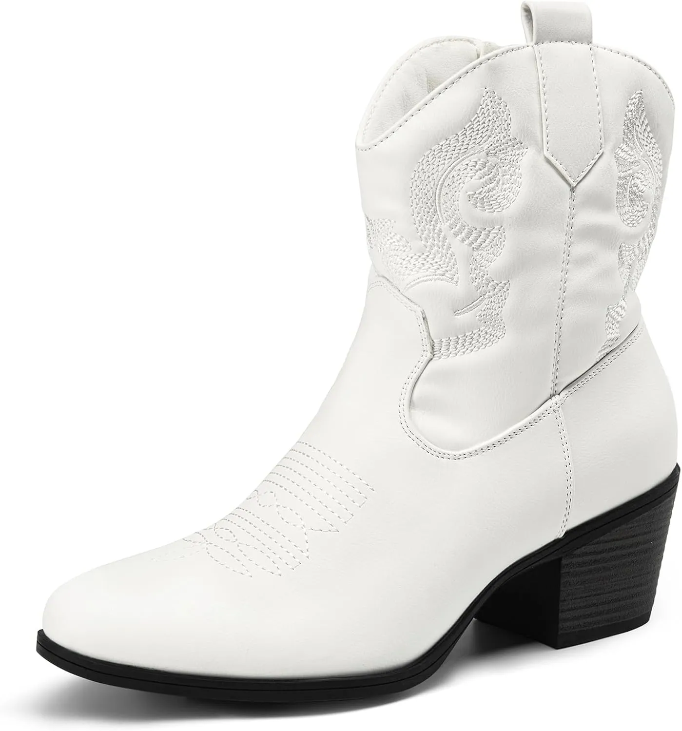 DREAM PAIRS Women's Western Cowboy Cowgirl Embroidered Ankle Boots Fashion Low chunky Heel Round Toe Fall Short Booties Shoes