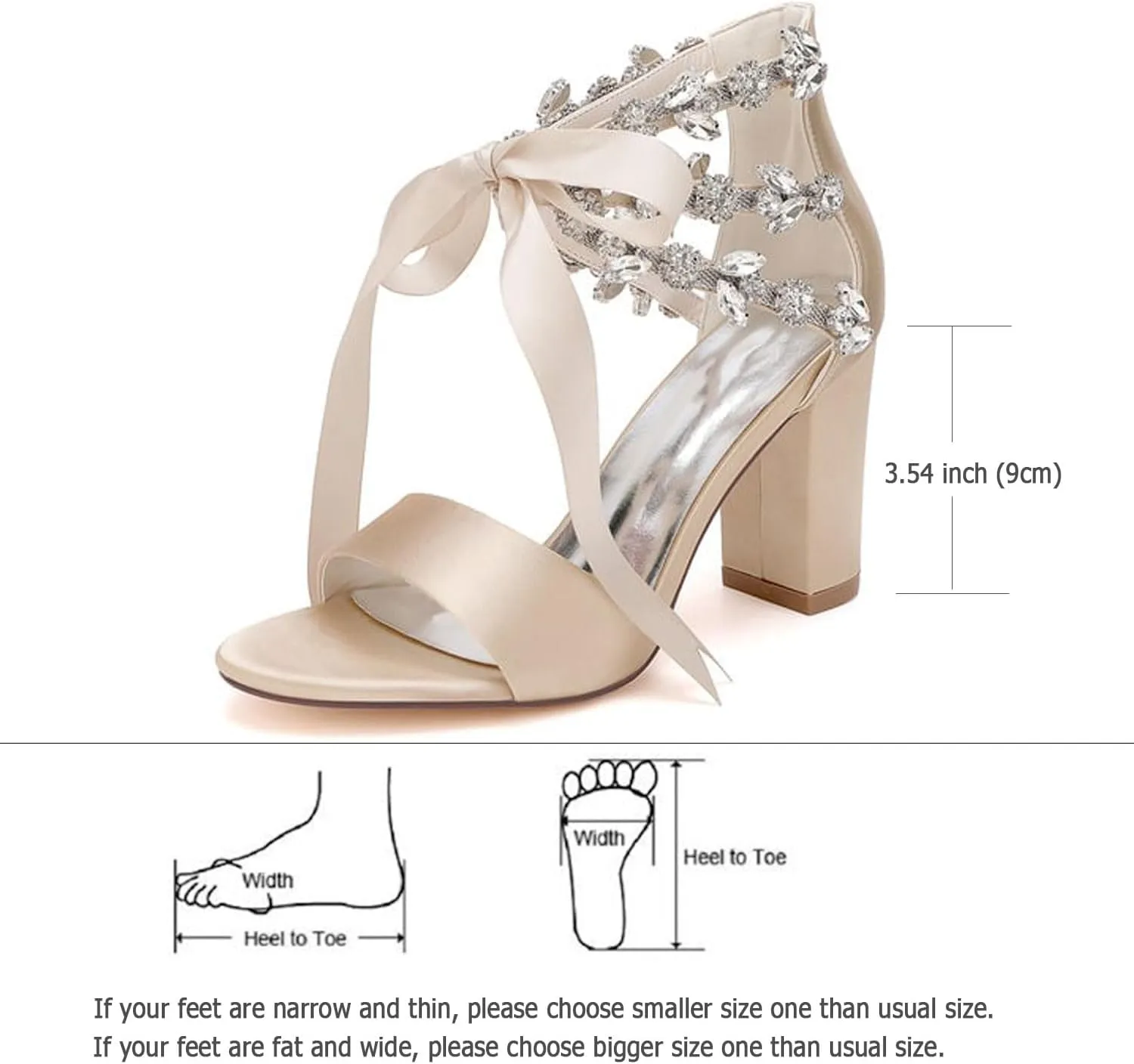 Dress First Wedding Sandal High Heels Brides Shoes Satin Open Toe Crystal Ribbon Tie Elegant Party Prom Cocktail Lace-Up Champagne