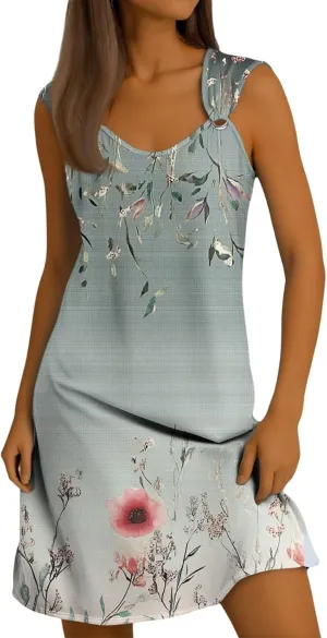 Dresses for Women 2025 Elegant Classy Casual Sleeveless Floral Print Summer Dress Lightweight Sundress for Beach