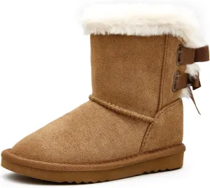 EasyStar Kids' Classic Bow-Tie Warm Fur Mid-Calf Snow Boots for Girls and Boys