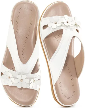 Ecetana Womens Sandals 2025 Comfortable Dressy Summer Beach Slides Lightweight Memory Foam Slip On Flat Shoes Size 6-11