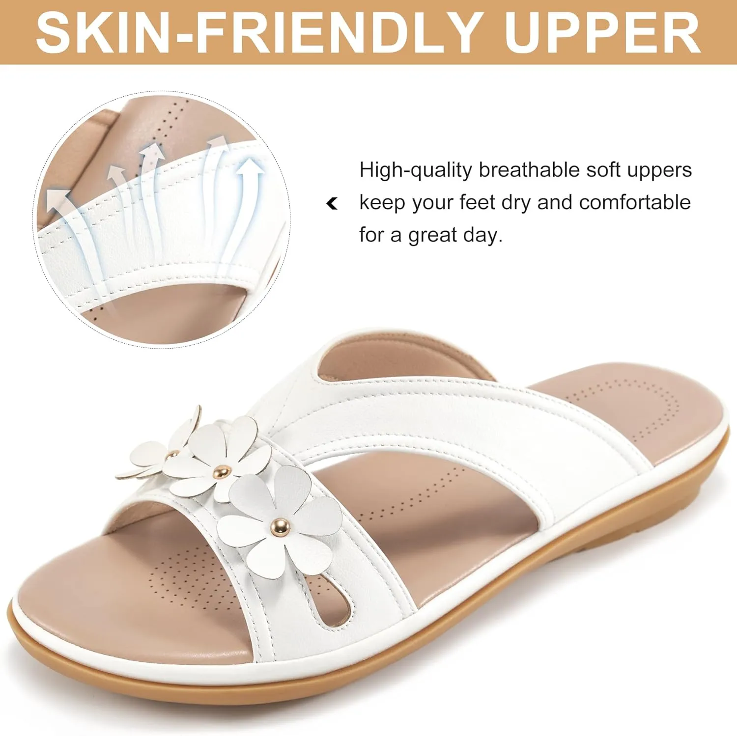 Ecetana Womens Sandals 2025 Comfortable Dressy Summer Beach Slides Lightweight Memory Foam Slip On Flat Shoes Size 6-11