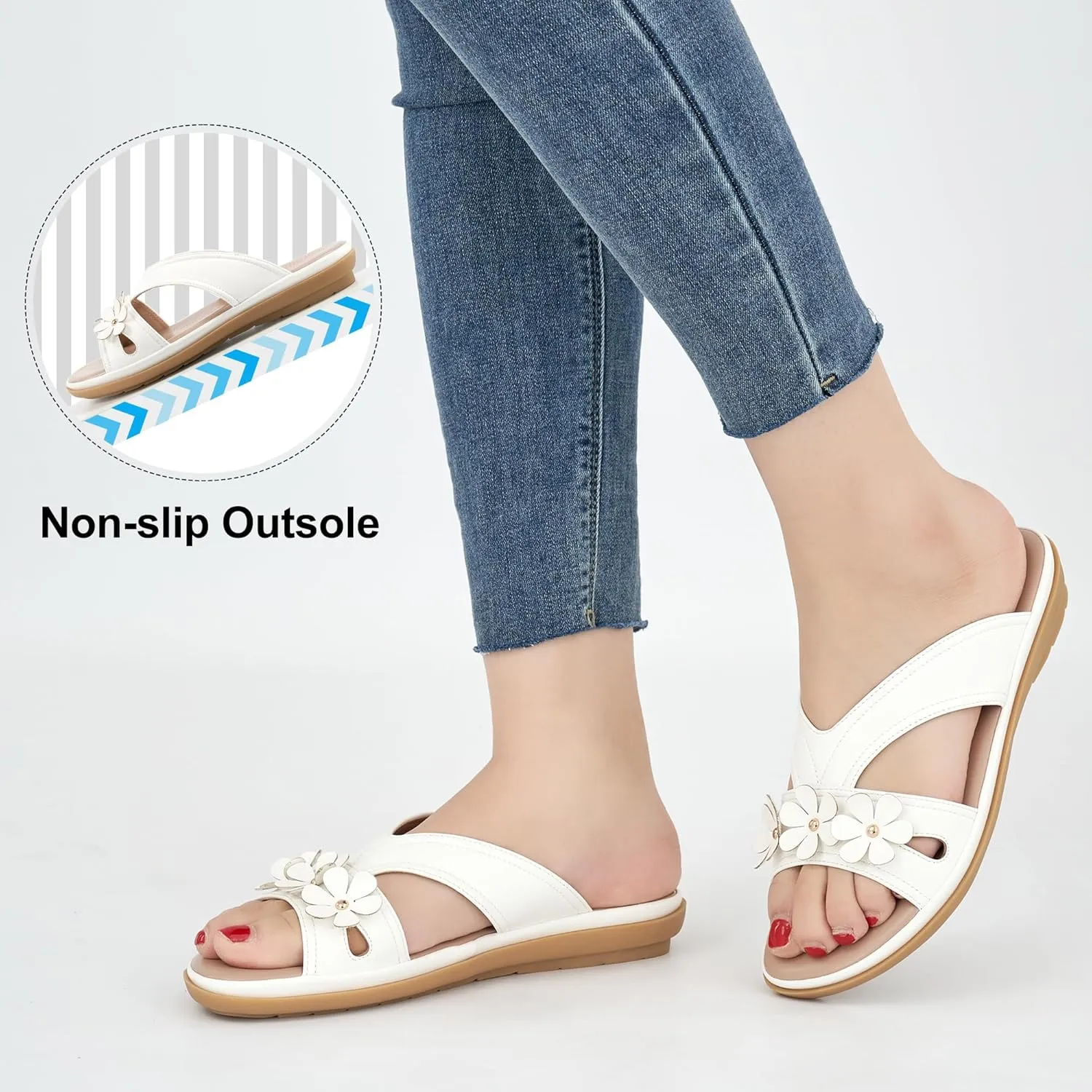 Ecetana Womens Sandals 2025 Comfortable Dressy Summer Beach Slides Lightweight Memory Foam Slip On Flat Shoes Size 6-11