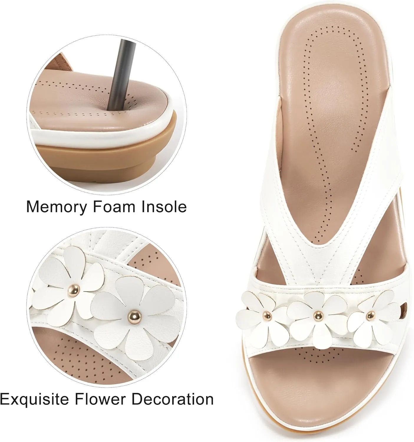 Ecetana Womens Sandals 2025 Comfortable Dressy Summer Beach Slides Lightweight Memory Foam Slip On Flat Shoes Size 6-11