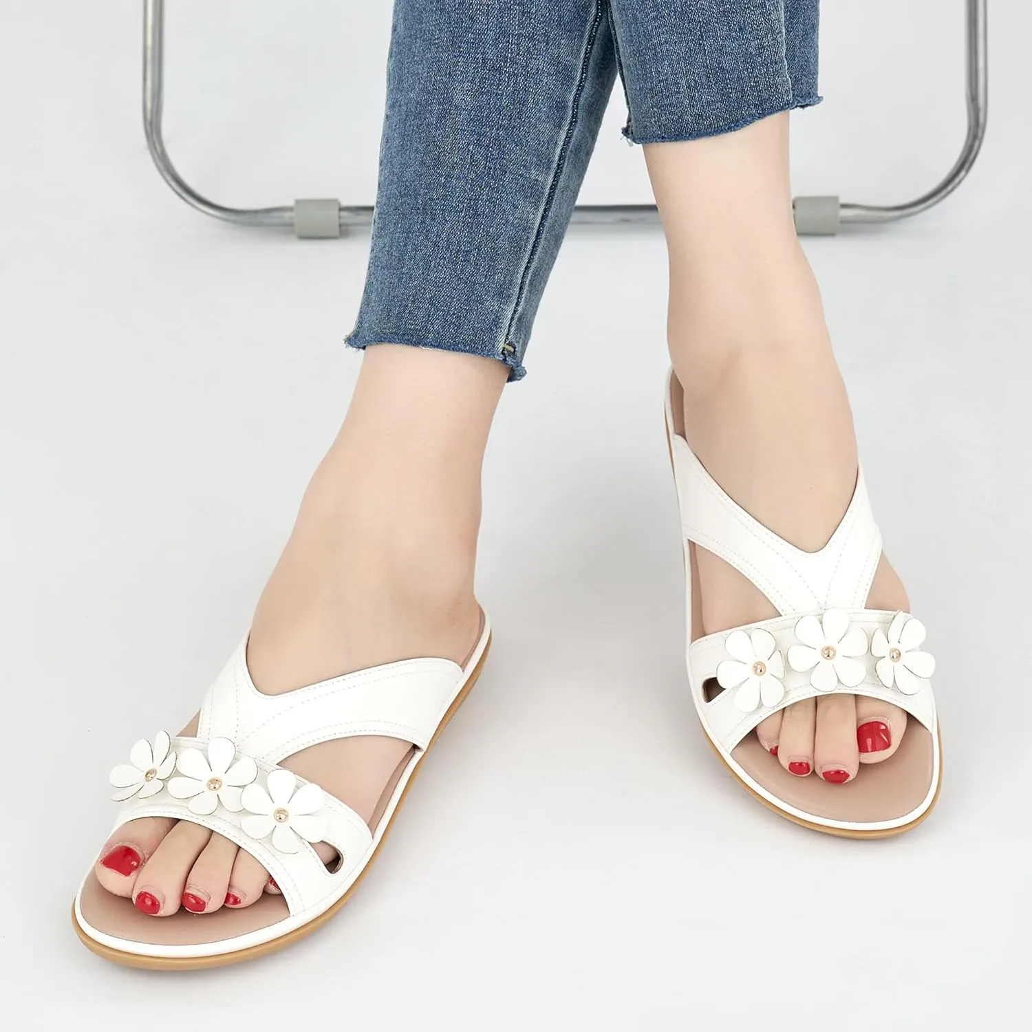 Ecetana Womens Sandals 2025 Comfortable Dressy Summer Beach Slides Lightweight Memory Foam Slip On Flat Shoes Size 6-11